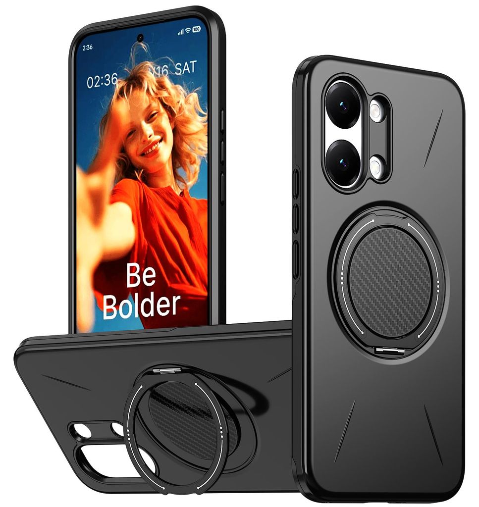 Magnetisch Hülle für Xiaomi Poco X8 Pro Max, Stoßfeste Weich TPU und Hard PC Schutzhülle mit Ringhalter Ständer Schwarz