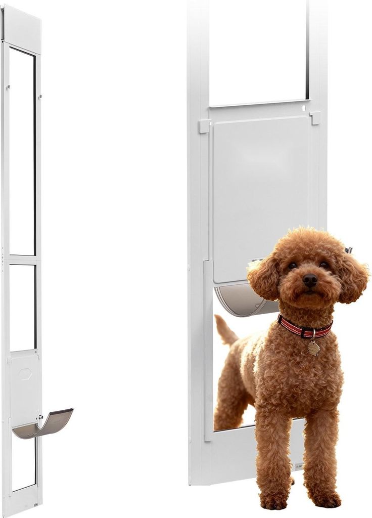 Hundeklappe Hundetür - Paneel-Einsatz für Glasschiebetür - Höhenverstellbar 2311–2439 mm - Aluminiumrahmen - Metallscharniere & Schloss - Kla...