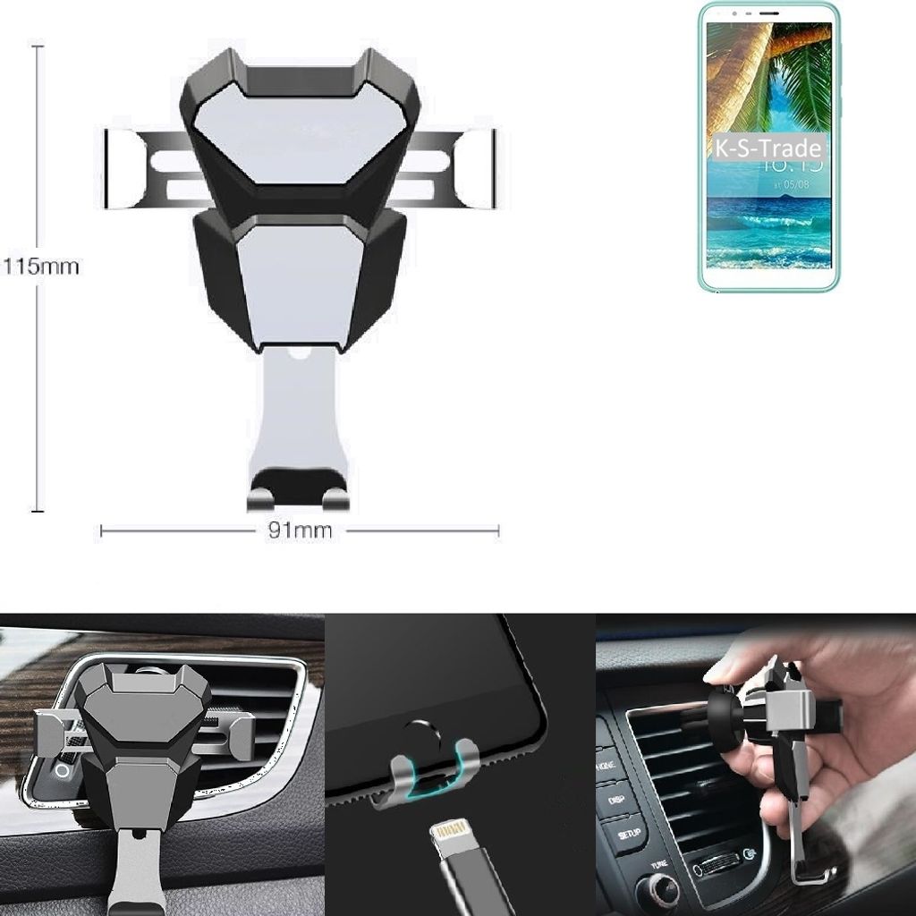 K-S-Trade Lüftungshalterung kompatibel mit BQ Mobile BQ-5302G Velvet 2 kompakte Handy-Halterung Lüftungsschlitz Lüftungsgitter Autohalterung KFZ