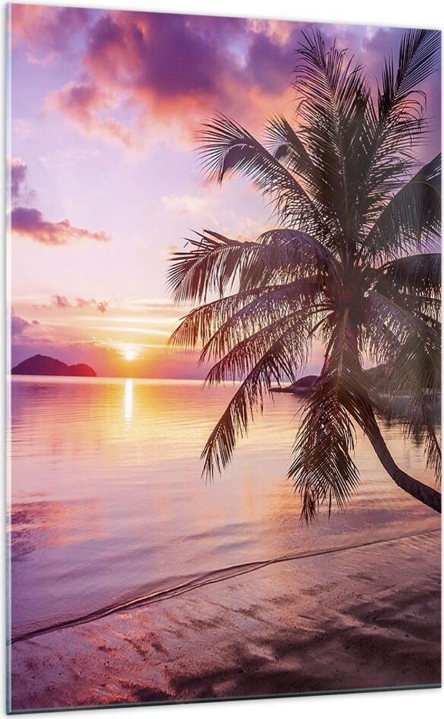 Bilder auf glas - Einteilig - Strand Meer Palme - 70x100cm - Glasbilder - Wandbilder - Bilder - zum Aufhängen bereit - Wanddekoration aus Glas - G...