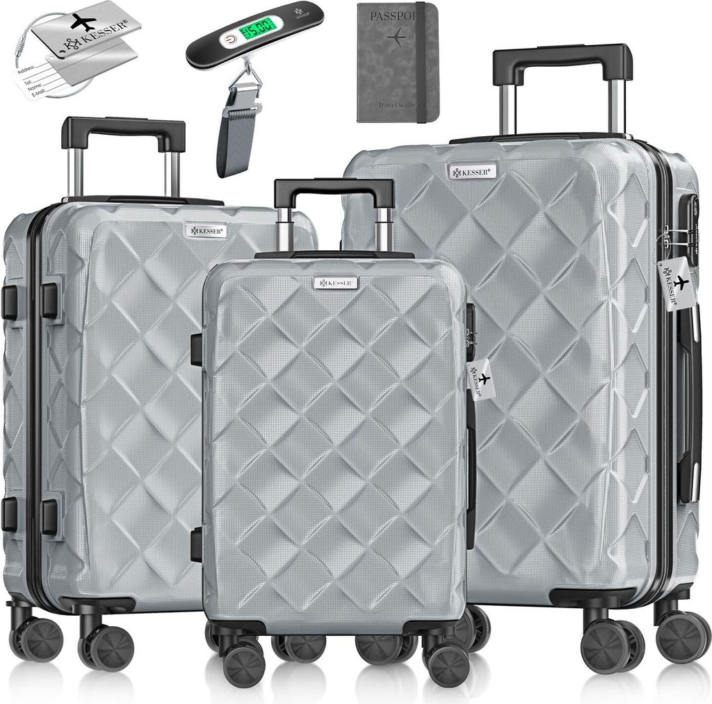 KESSER Reisekoffer Set 3-teilig | Kofferset + Handgepäck | Trolley ABS Hartschalenkoffer mit Zahlenschloss, Kofferwaage & Reisebrieftasche 360 R...