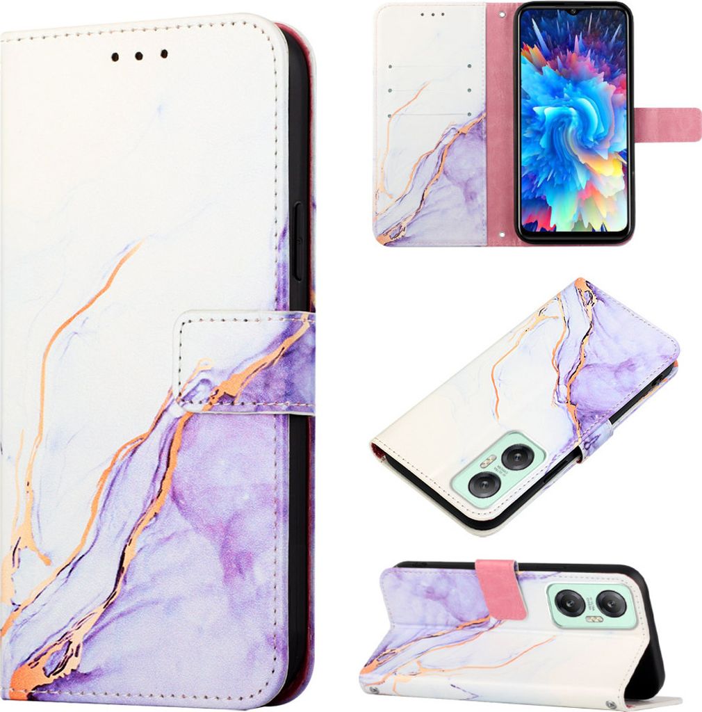 Infinix Hot 20 5G Hülle, Marmor Motiv Kunstleder Tasche Wallet Kartenfächer mit Standfunktion Klapp Schutzhülle für Infinix Hot 20 5G Lila
