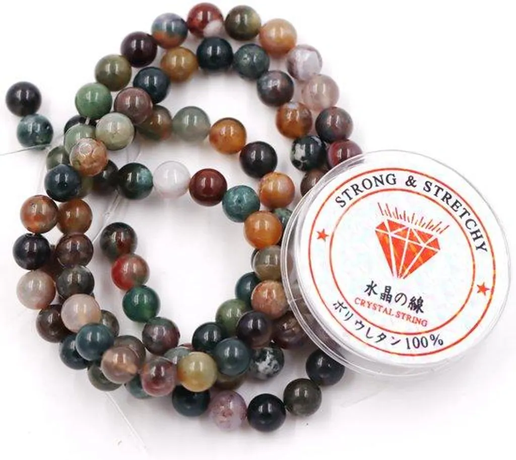 76 Perles agate indienne 10 mm avec fil élastique pour bijoux faits main
