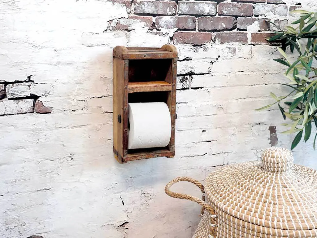 Portarotolo Vintage in Legno Antico - Accessorio Bagno Rustico
