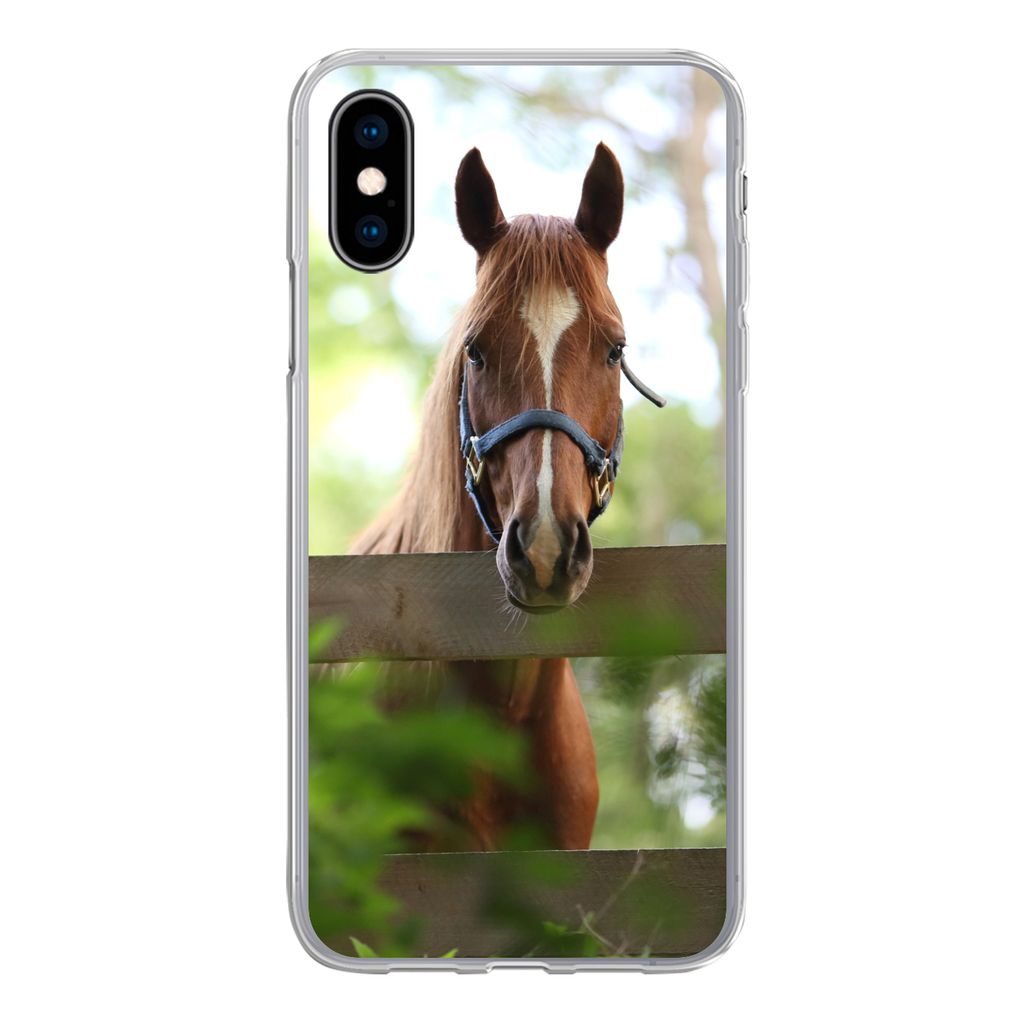 MuchoWow Handyhülle Schutzhülle Hülle für iPhone X Pferd - Natur - Zaun Silikon Softcase Handy Hülle - Handyhülle