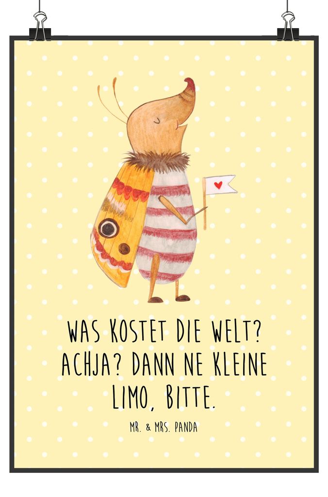 Mr. & Mrs. Panda Bild Nachtfalter Fähnchen DIN A2 - Gelb Pastell - Geschenk, Käfer, wanddeko, Spruch Lustig, Plakat, Küche Deko, Was Kostet Die ...