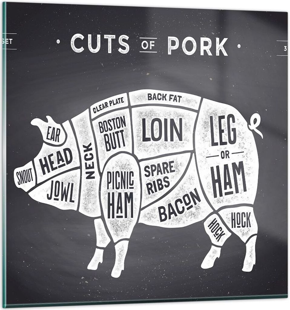 Bilder auf glas - Schweinefleisch Cuts Kochen Grafik - 40x40cm - Glasbilder - Wandbilder - Kunstdruck - zum Aufhängen bereit - Wanddekoration aus ...