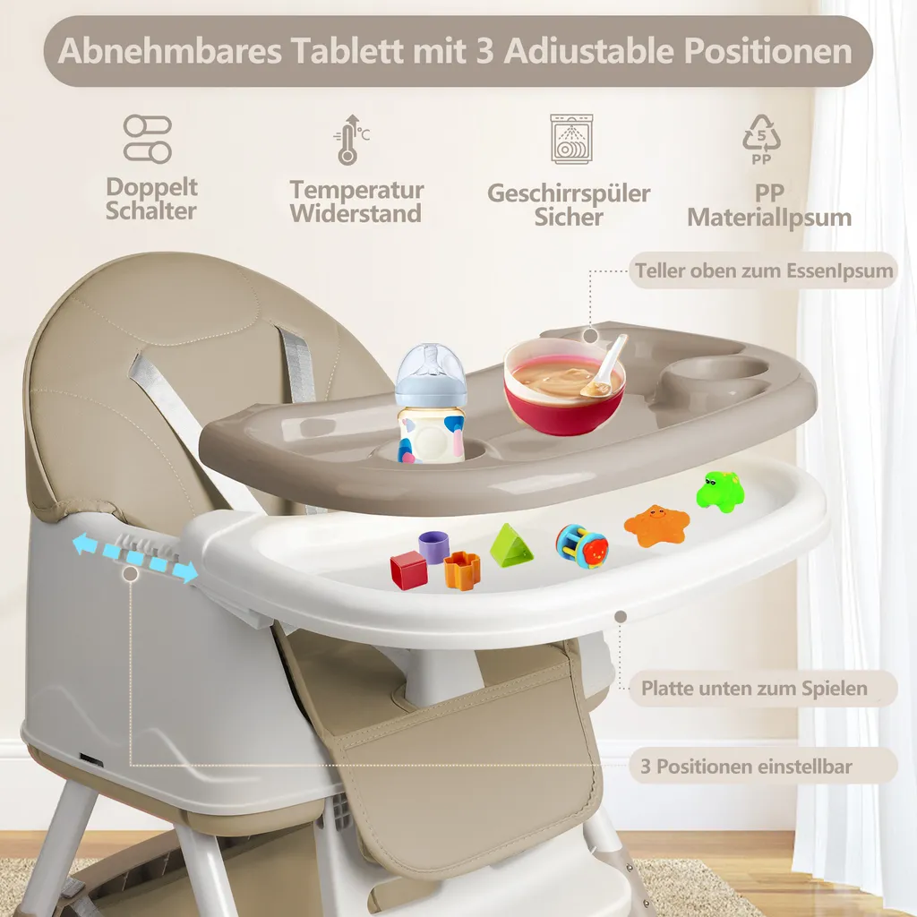 Chaise Bébé Polyvalente et Mobile : Siège Enfant Réglable Beige XMTECH - 2