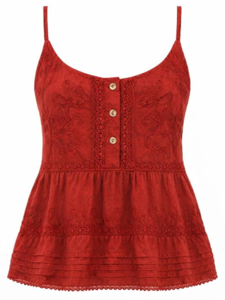 Besticktes Top Boho Chic, Lockeres Sommertop - Rot, Damen, Viskose, Tops & T-Shirts