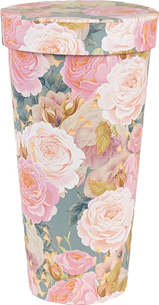 Clayre & Eef Aufbewahrungsbox Ø 9x18 cm Rot Grün Karton Blumen