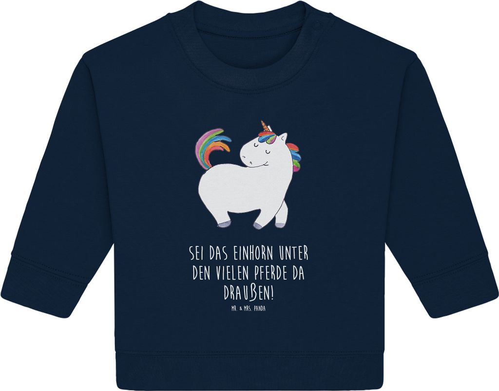 Mr. & Mrs. Panda Organic Baby Pullover Einhorn Stolzieren 6. - 12. Monat - French Navy - Geschenk, Pferd, Unicorn, Einhörner, Bullover, Reiter