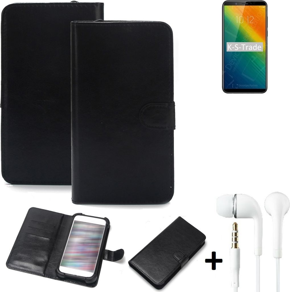 K-S-Trade Wallet Case Handyhülle kompatibel mit Lenovo K9 Note Schutzhülle Flip cover Flipstyle Tasche Hülle Flipcover Slim Bumper schwarz + in ear