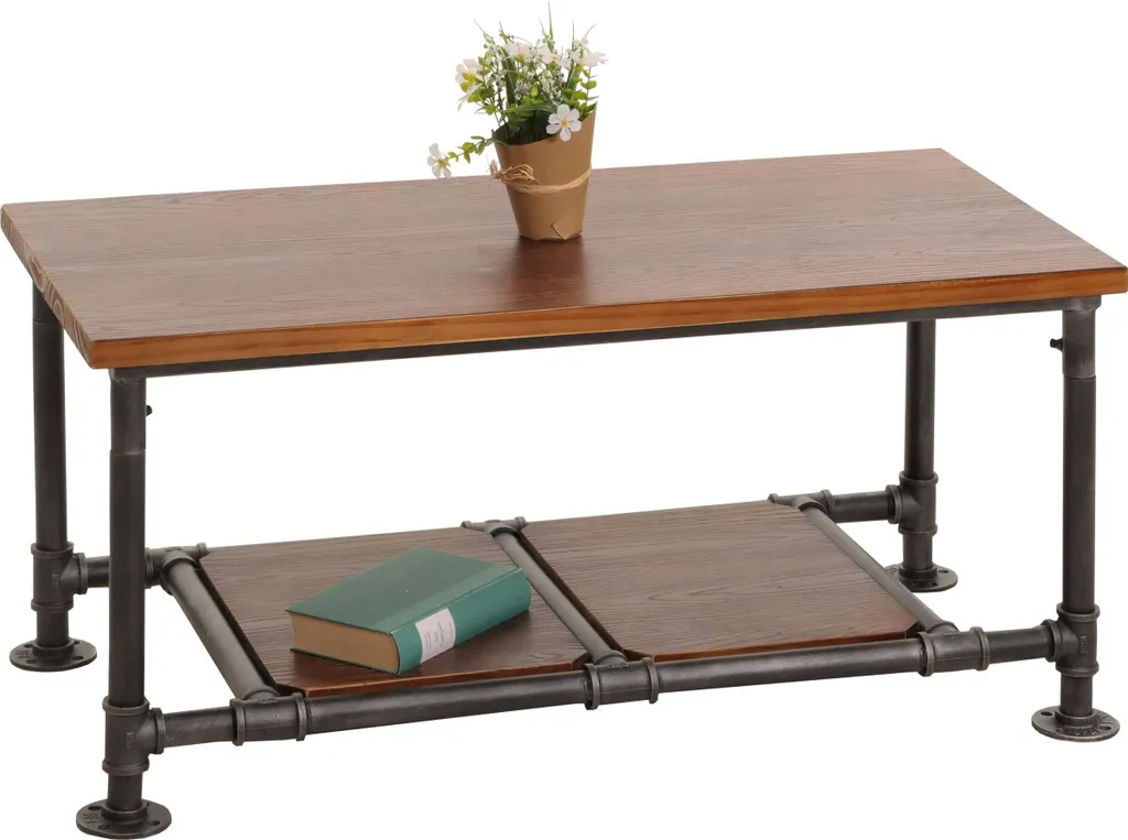 Table de salon industrielle bois et métal marron table d'appoint 100cm