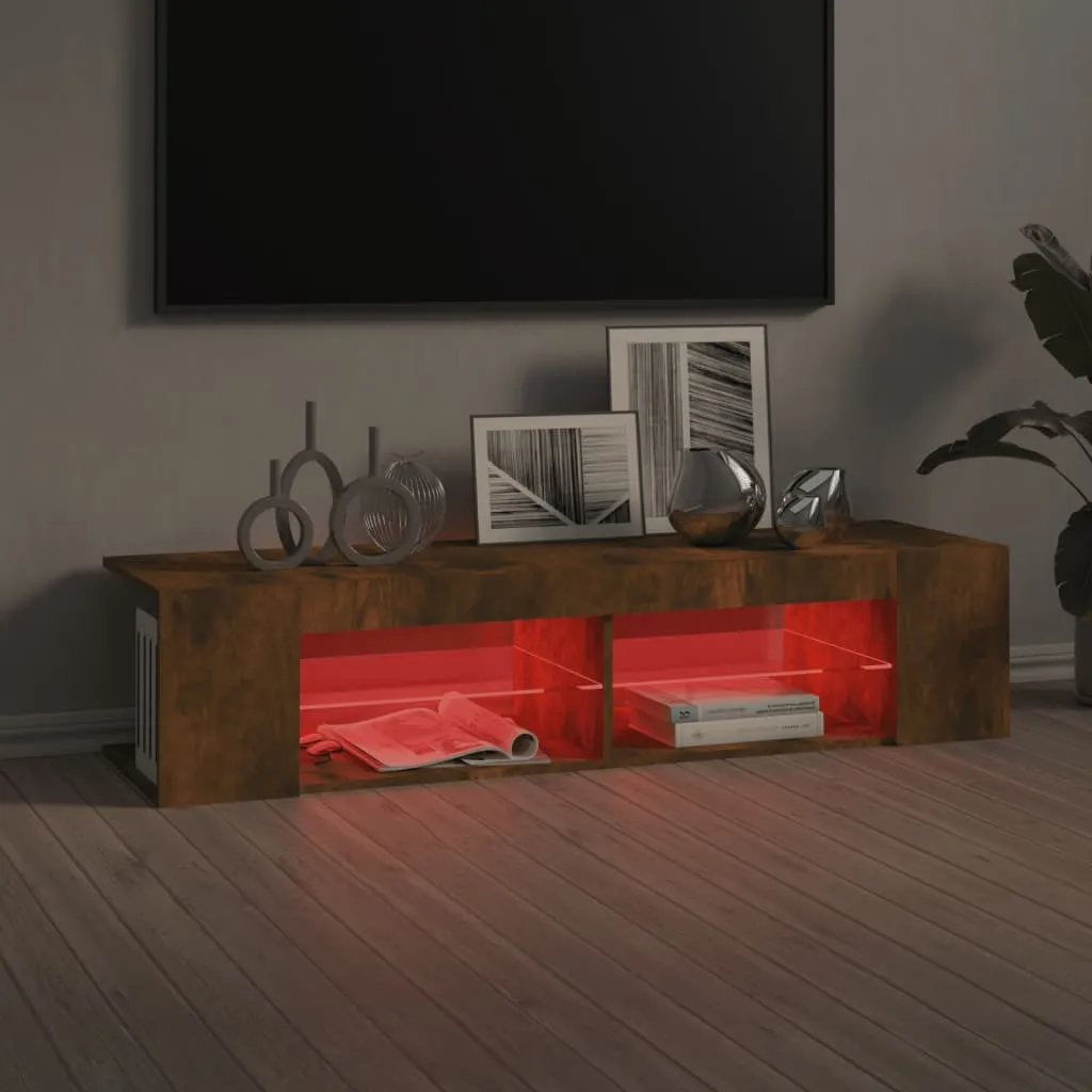 Meuble TV chêne fumé anti-encombrement avec LED pour salon rangé