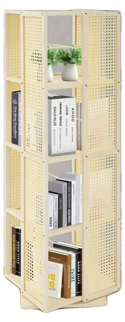 Bibliothèque pivotante 120 x 40 x 40 cm en plastique blanc 4 étagères