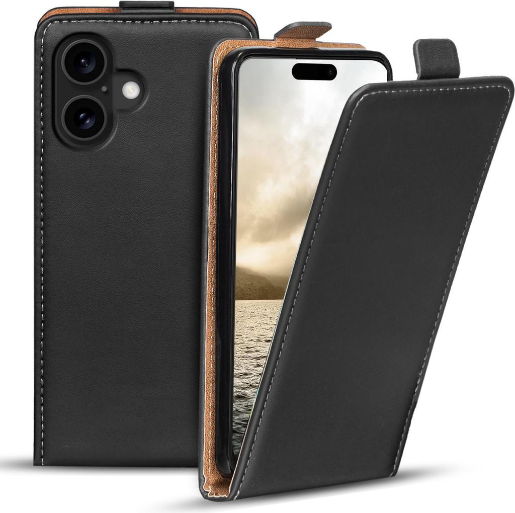 Conie Ultra Slim Klapp Tasche für iPhone 16 Plus schlanke Hülle Rundumschutz in Schwarz