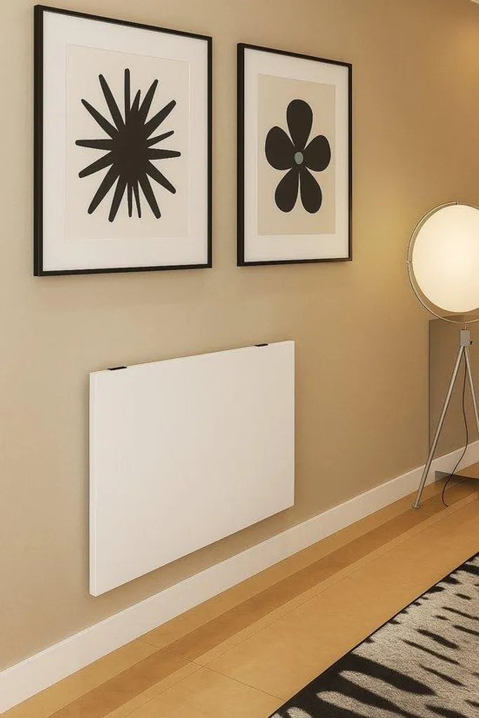 Bureau mural rabattable blanc 72 x 45 cm - Console pliante gain de place - 4