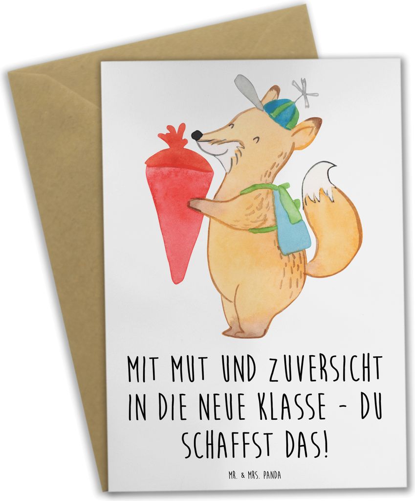 Mr. & Mrs. Panda babykarte Erster Schultag Mut und Zuversicht - Weiß - Geschenk, Hoffnung, neuer Ranzen, Grußkarte, Trost, Vertrauem, osterkarten...