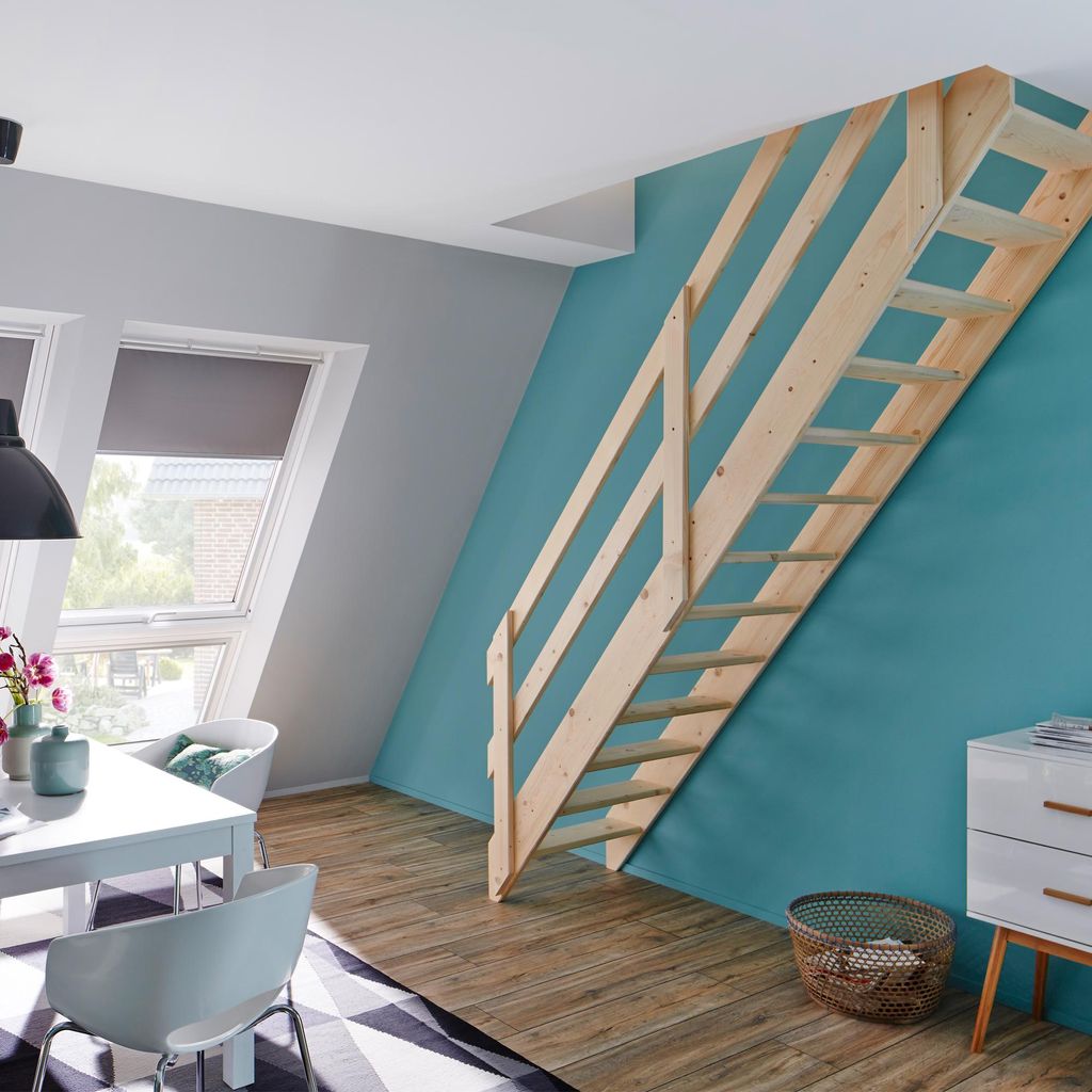 Raumspartreppe Intercon Roma Fichte | Holztreppe mit 13 Stufen für Geschosshöhen bis 280 cm