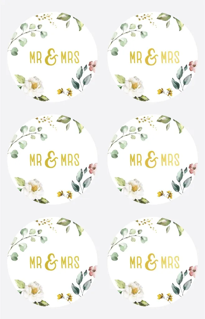Heyda 203780816 Stickers Mr&Mrs ronds pour décoration de mariage chic