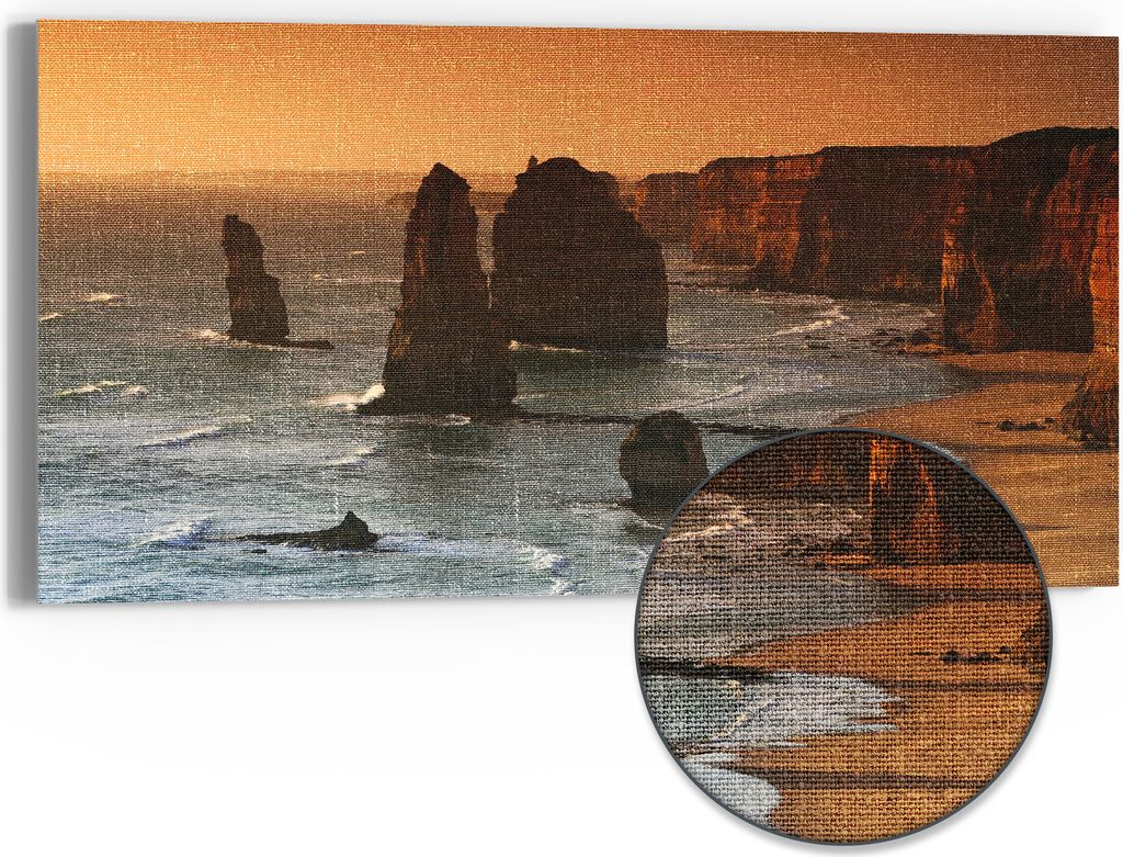 DEQORI Hybrid Leinwand Bild 60x30 cm 'Abendliche Apostel' Wandbild Glas flach modern