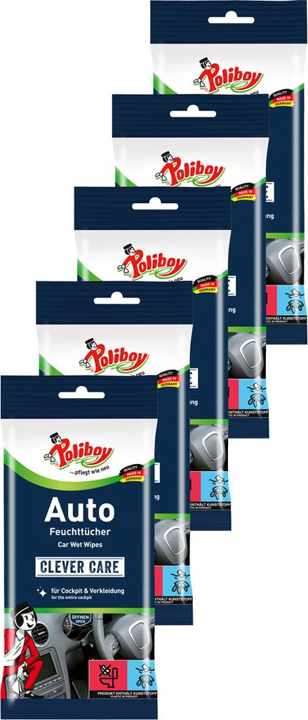 Poliboy Reinigungstücher Auto Staubmeister Feuchttücher 5er Set - Inhalt 100 Stück, Reinigung Pflege