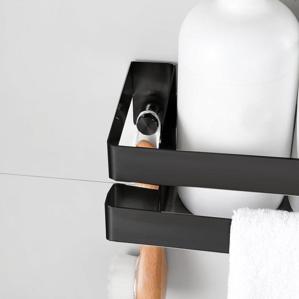 Schwarzes Duschregal - selbstklebend und rostfreies Stahl - 1 Stück - 33 cm