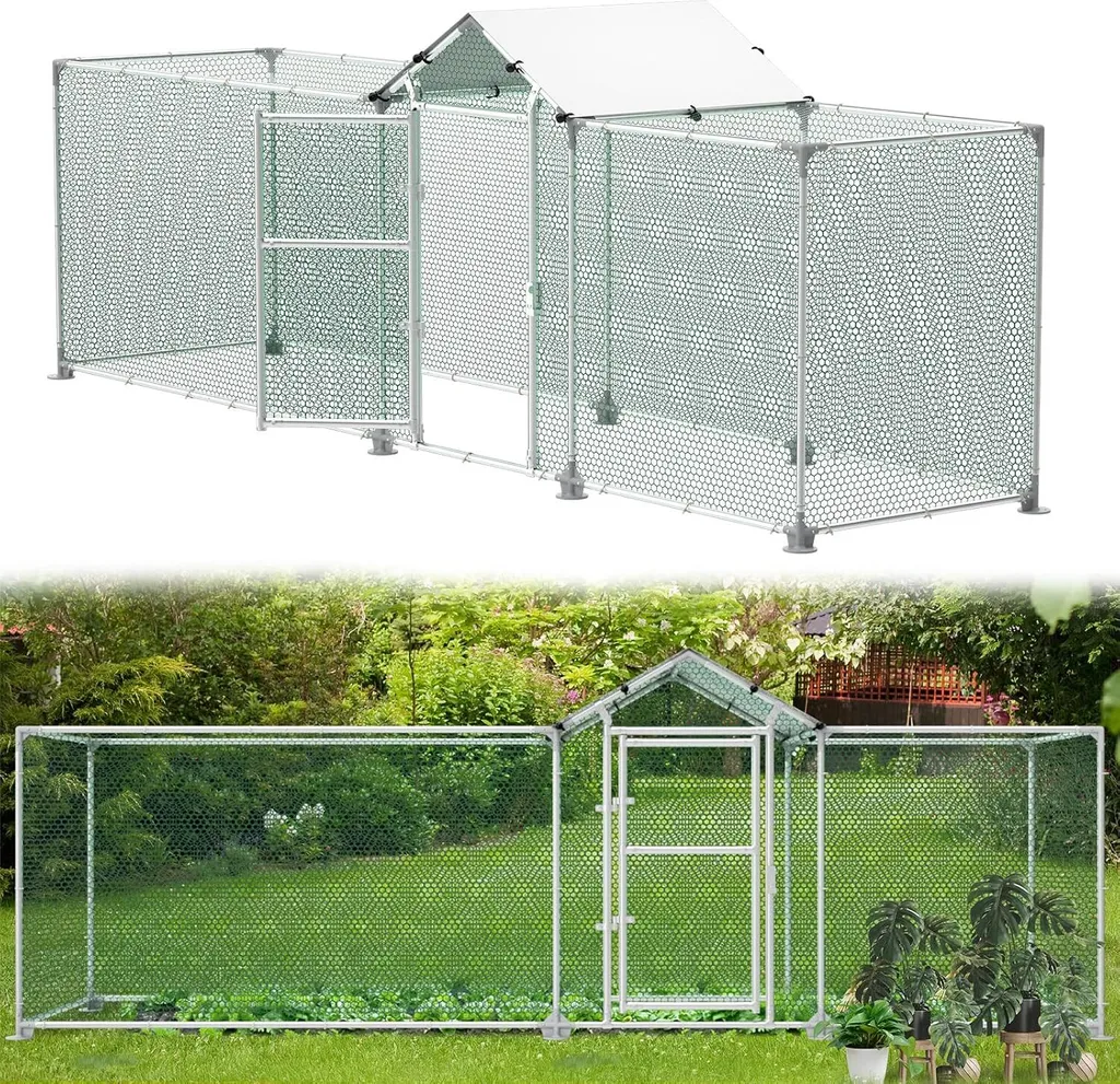Enclos poulailler de jardin 4m sécurisé contre prédateurs avec toit