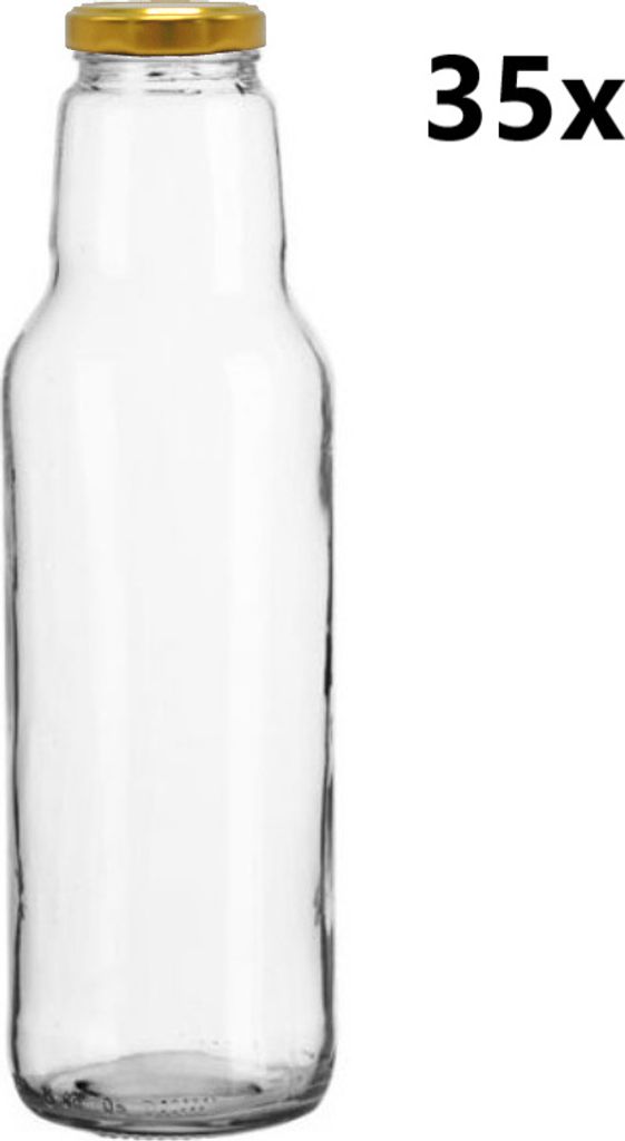 Saftflasche 750 ml klar/transparenter SAFT 35 Stück INKLUSIVE GOLDVERSCHLÜSSE, Stückzahl in der Packung: 35