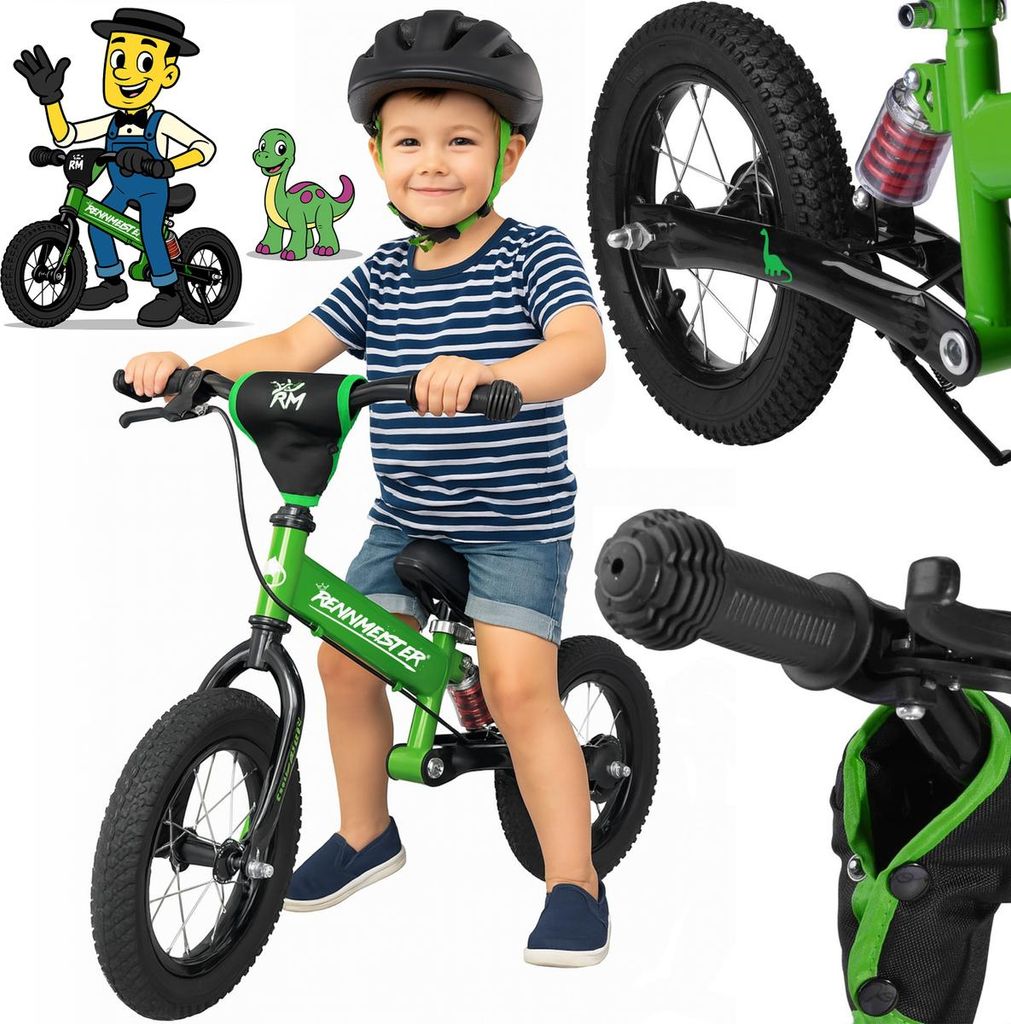 RENNMEISTER Laufrad ab 3 Jahren mit Bremse Balance Bike Kinder bis 50kg Lenker & Sattel Höhenverstellbar Lauflernrad Luftreifen Fahrradständer ...