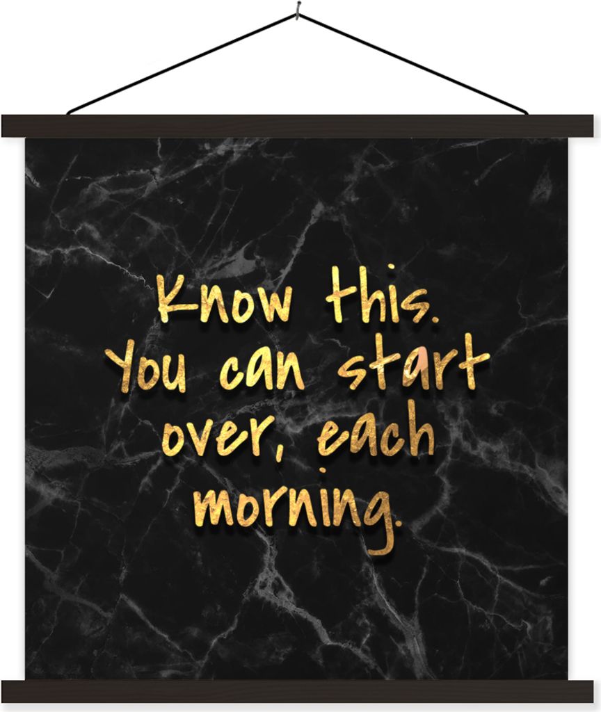 MuchoWow Textilposter Zitate - Motivation - Gold - Marmor 120x120 cm mit schwarzem Rahmen - Aufhängungsset
