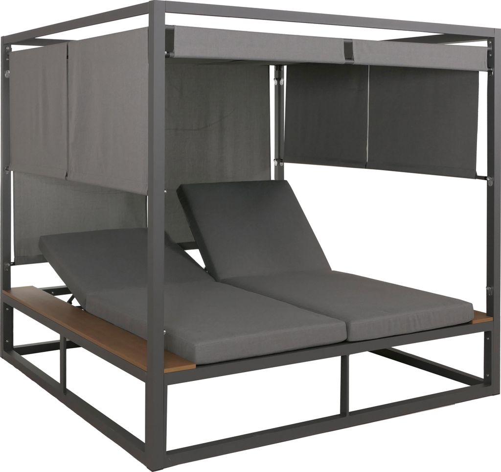 Aluminium Lounge-Gartenliege HWC-M63b, XL Sonnenliege Bali-Liege Daybed, 10cm-Polster dunkelgrau Polster grau