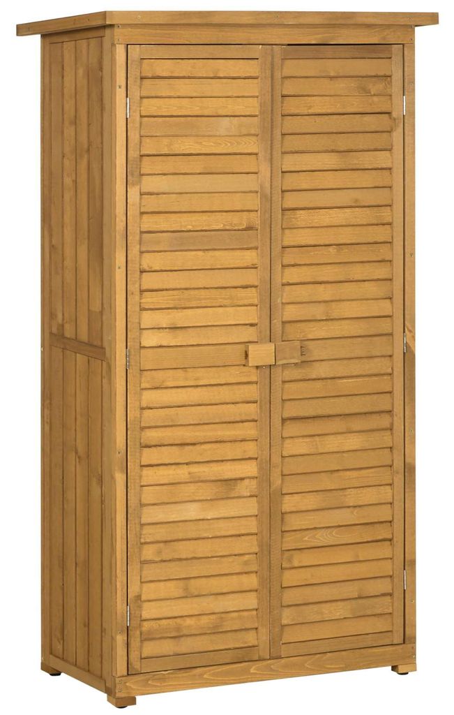 AIORBER Gartenschrank Holz 87x46,5x160 cm Geräteschuppen mit Regalen Pultdach Lamellentüren wetterfest Natur