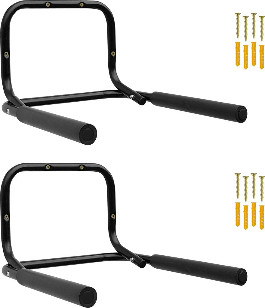 2x WELLGRO Wand Fahrradhalter - Stahl, schwarz, klappbar, Tragkraft bis 50 kg, Wandmontage, weiche Schaumstoffpolsterung