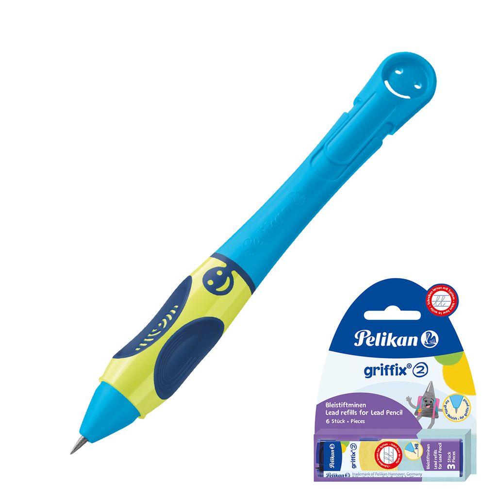 Pelikan Griffix Bleistift Neon Fresh Blue + 6 Minen, Schreiblernstift für Rechtshänder