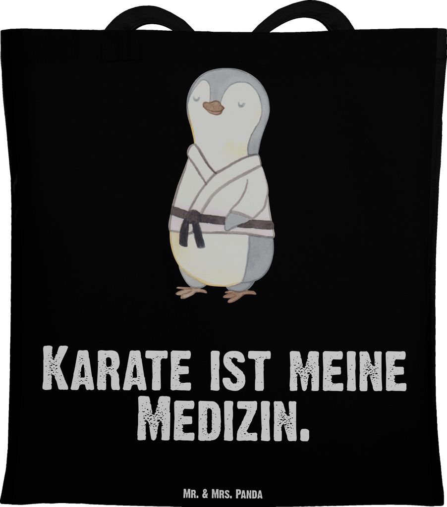 Mr. & Mrs. Panda Tote Bag Pinguin Karate - Schwarz - Geschenk, Jutebeutel, Shopping Tasche, Laptoptasche, Verein, Schultasche, Kampfsportart, Selbs...