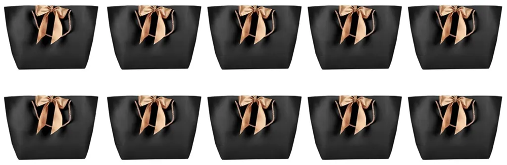 10 Sacs Cadeaux Souvenirs en Papier Noir avec Poignée Dorée Taille 5#