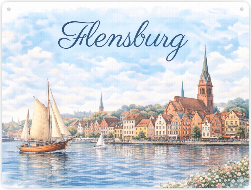 Hafenstadt Flensburg Metallschild XXL in 28x38 cm für Küstenliebhaber