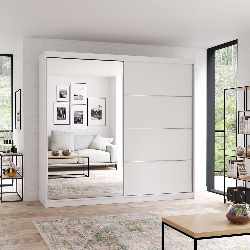 Schwebetürenschrank Kleiderschrank Schrank 203 cm mit Produktbild 