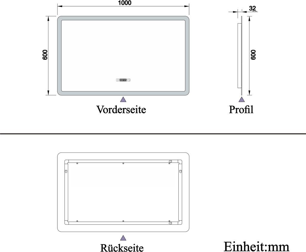 LED Badspiegel 100×60cm mit Uhr Touch Beschlagfrei Kaltweiß Produktbild 8