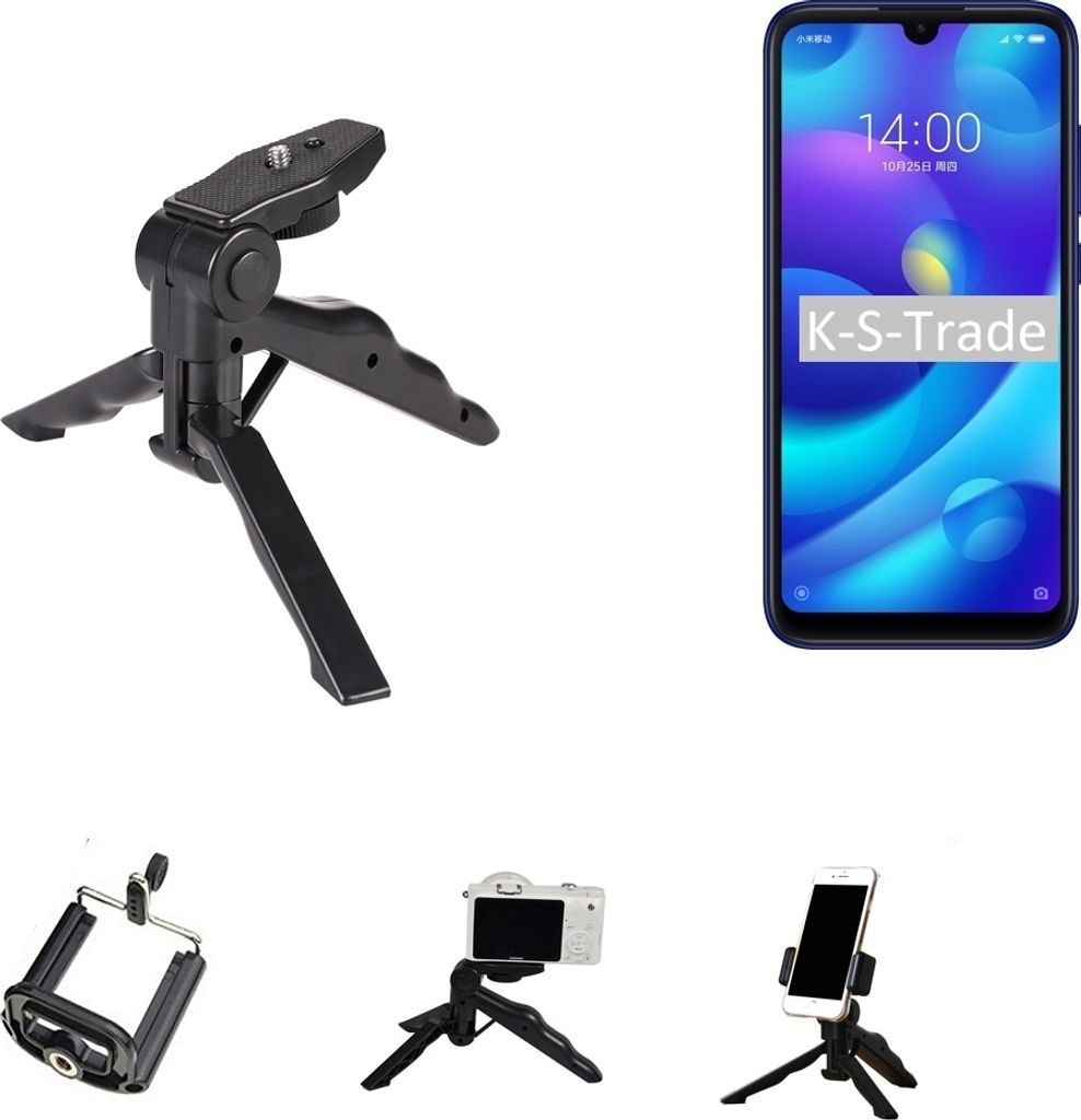 K-S-Trade Stativ Tisch-Ständer Dreibein Handy-Stativ Ständer kompatibel mit Xiaomi Mi Play Mini-Stativ Smartphone Tripod Handy-Stativ aus Plastik
