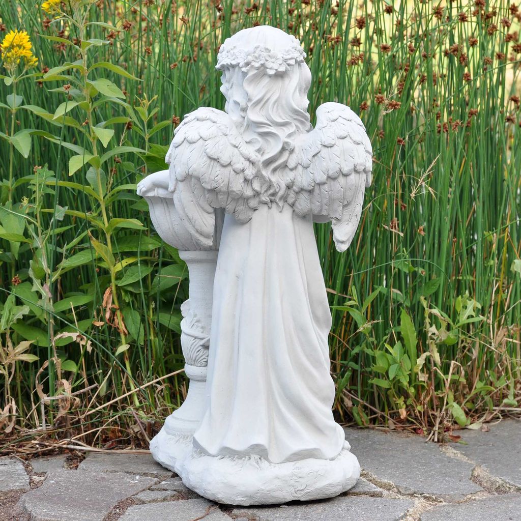 Engel-Steinfigur, 68 Cm Hoch, 22 Kg: Frostsichere Gartenfigur Aus Steinguss In Grau Für Den Außenbereich