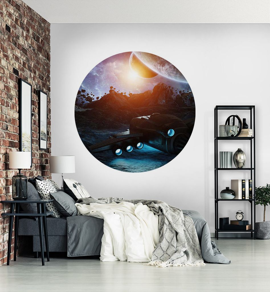 Fototapete Raumschiff Weltall rund, Material:Premium Vlies 150g/qm, Größe Tapete:195cm rund