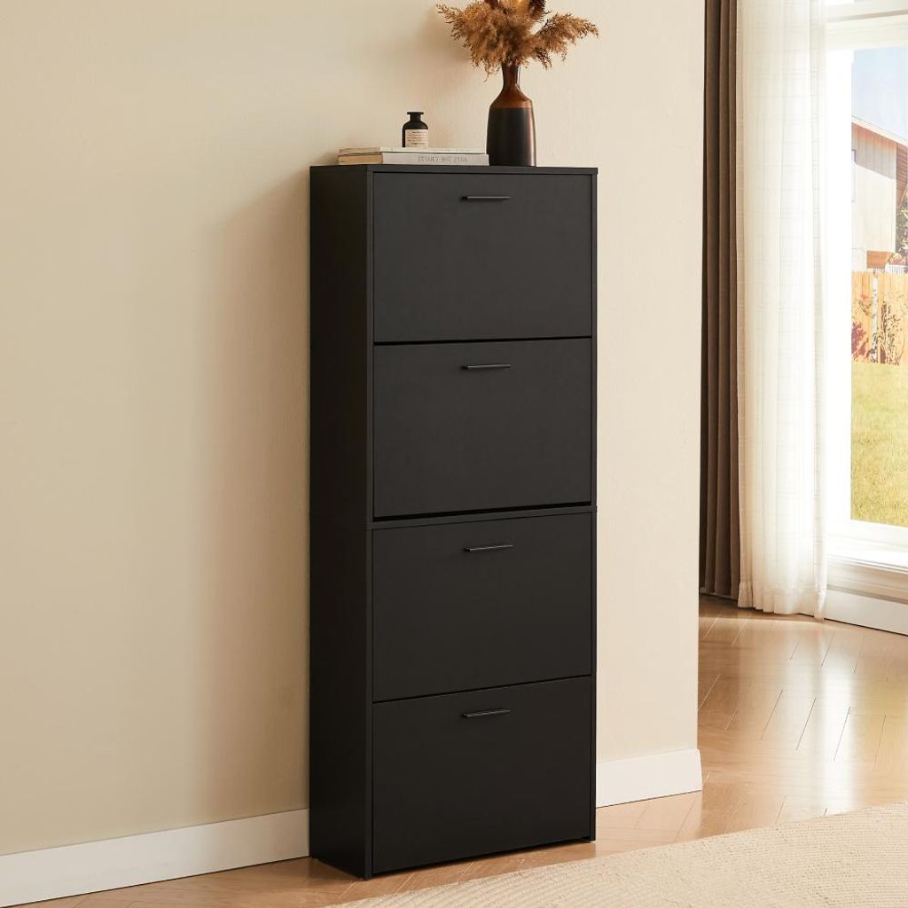 CASABEL Schuhschrank Schmal für 24 Paar Schuhe, Moderner Schuhschrank Holz mit 4 Klappen, Platzsparender Organizer für Flur und Diele, L60xT24xH1...