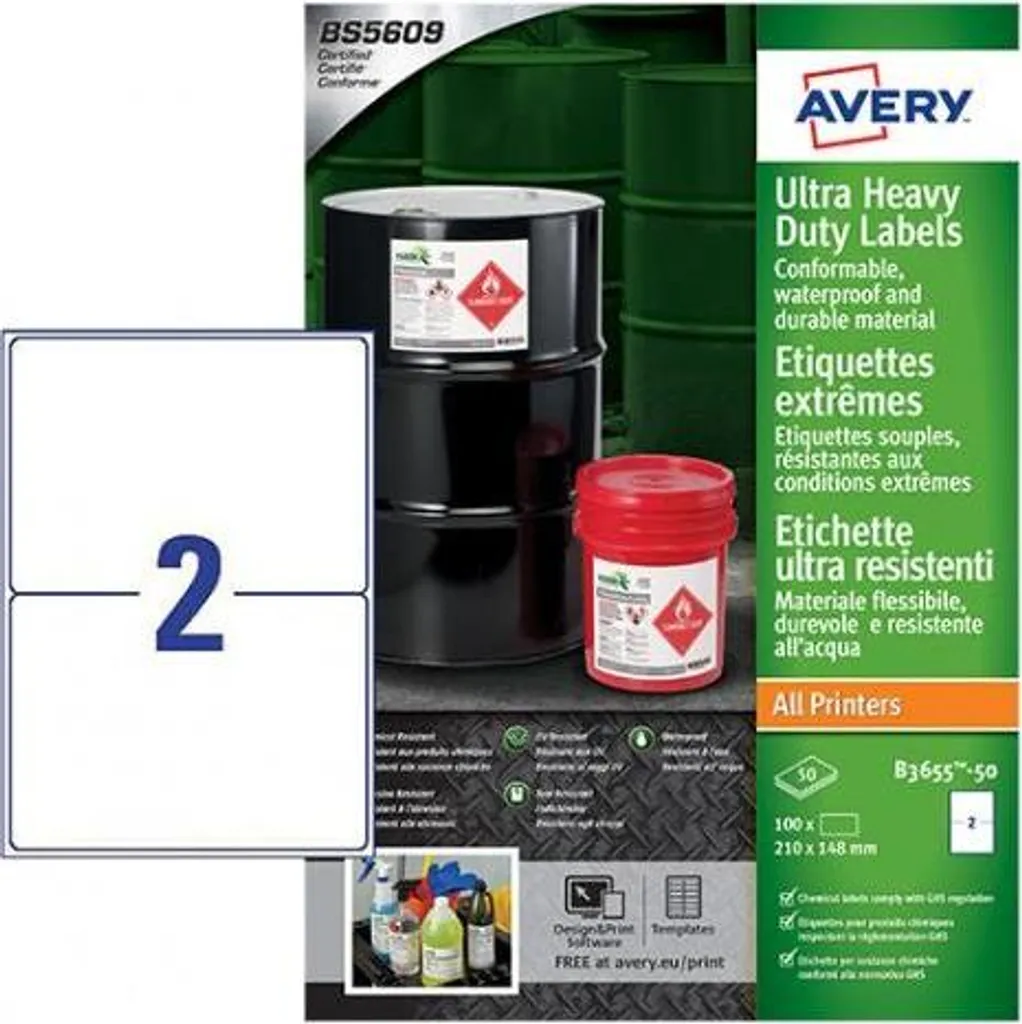 Avery B3655-50 Etichette Teslin Ultra Resistenti 210x148mm - 100 pz