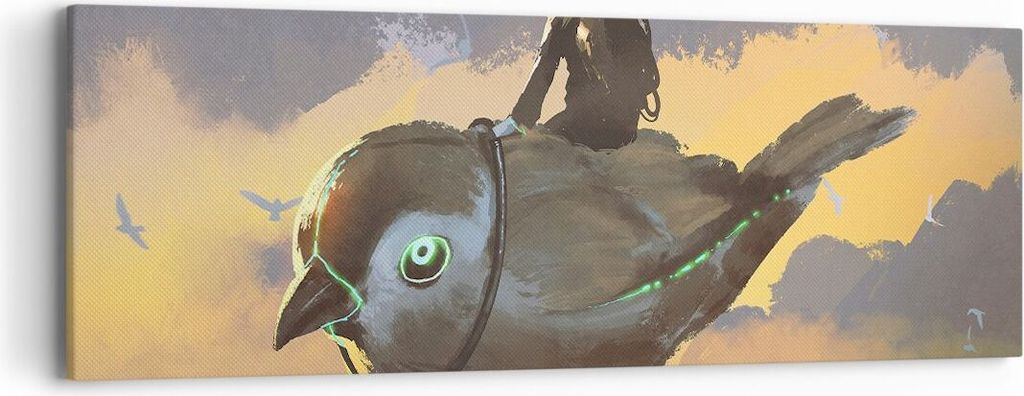 Bild auf Leinwand - Leinwandbild - Fantasie Vogel - 90x30cm - Wand Bild - Wanddeko - Wandbilder - Leinwanddruck - Bilder - Kunstdruck - Wanddekorat...