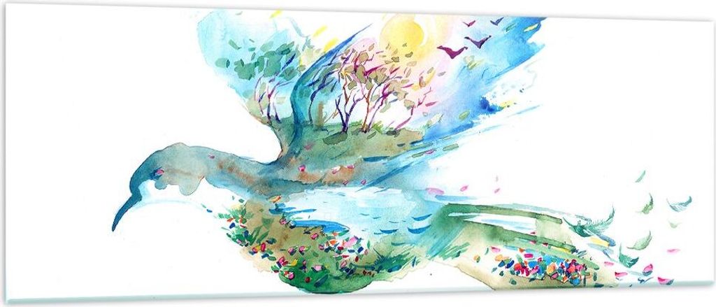Bilder auf glas - Abstraktion Vogel Natur Bewegung - 140x50cm - Glasbilder - Wandbilder - Kunstdruck - zum Aufhängen bereit - Wanddekoration aus G...