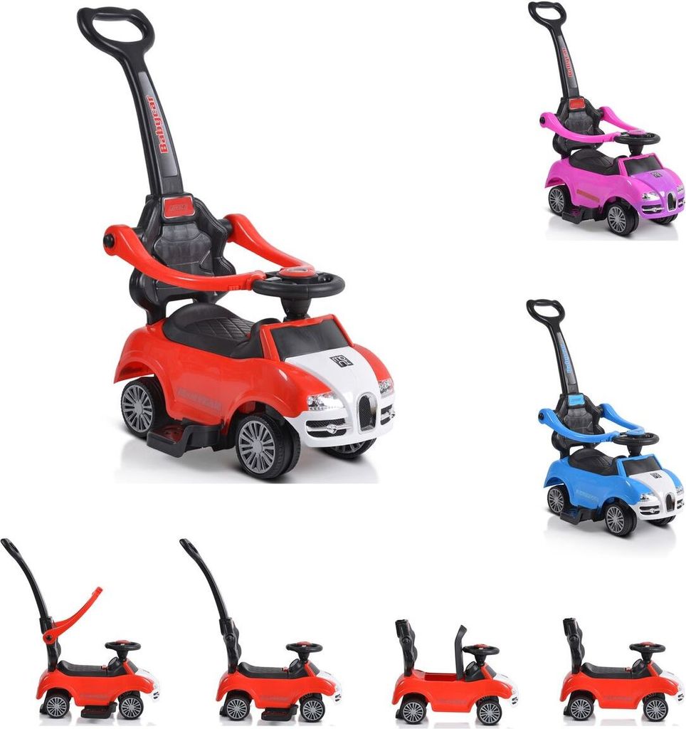 Moni Rutschauto 2 in 1 Rider 308, Rutscher mit Griff, Lehne, Bügel, Fußstütze rot