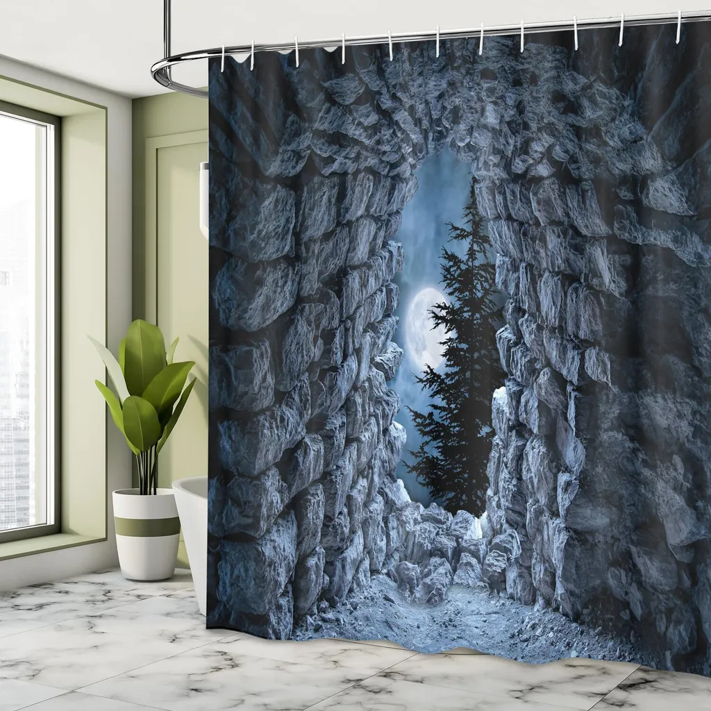 Rideau de douche décoratif effrayant 175x240 cm - Impression Lune Grise