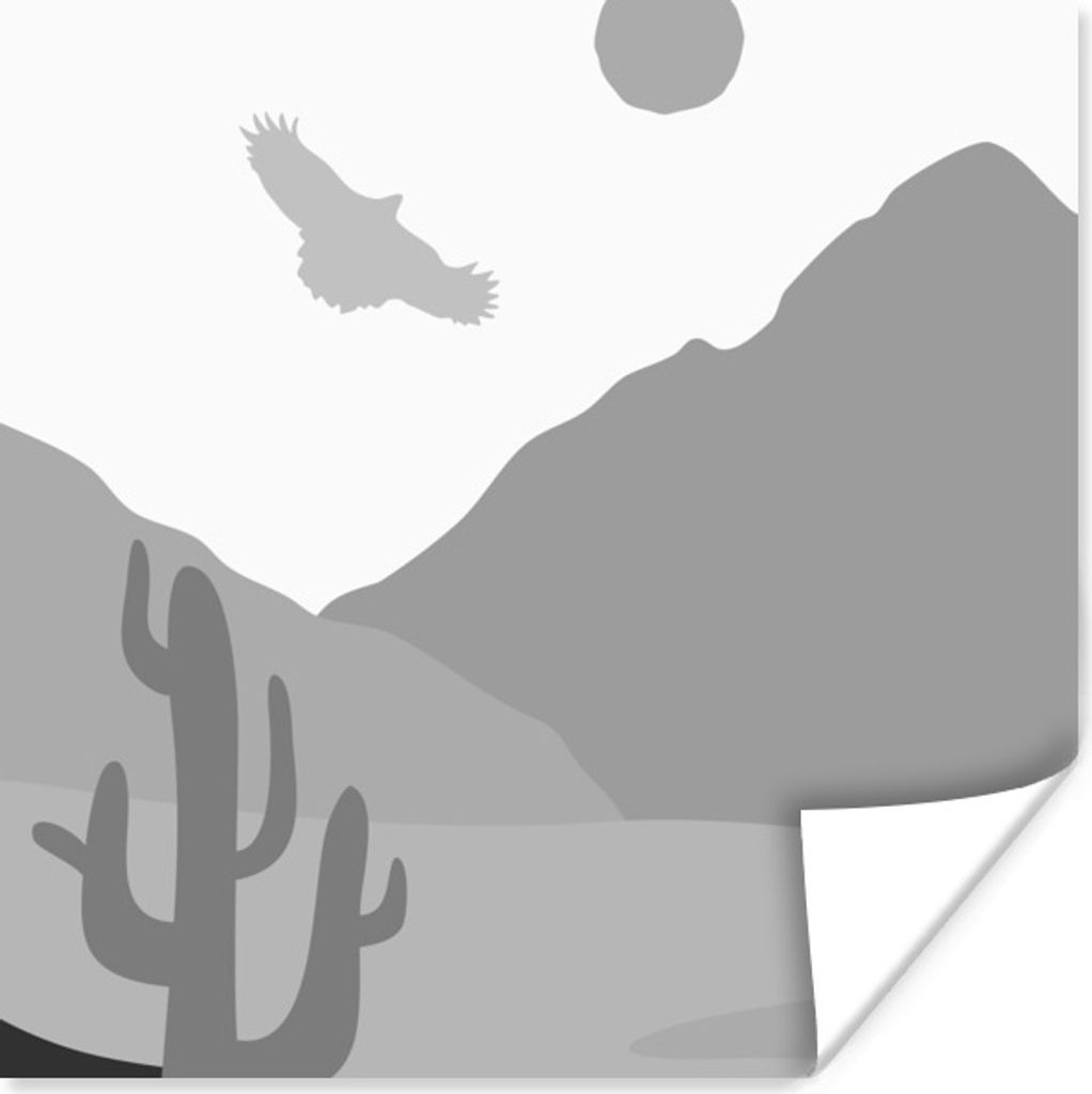MuchoWow Poster Illustration - Kaktus - Falke - Schwarz - Weiß 75x75 cm - Wand Dekoration